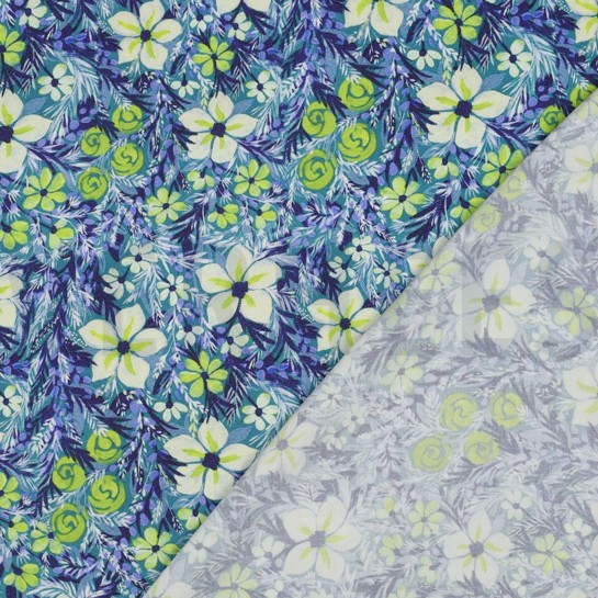 VISCOSE SATIN DIGITAL FLOWERS NAVY #7