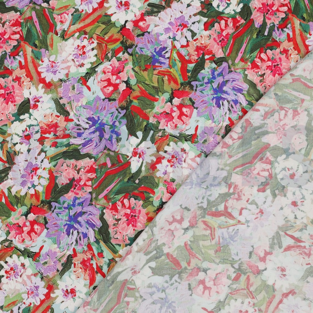 VISCOSE SATIN DIGITAL FLEURS VIOLET #7