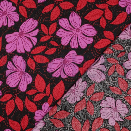 KATOEN SATIJN BLOEMEN DONKERROOD #7