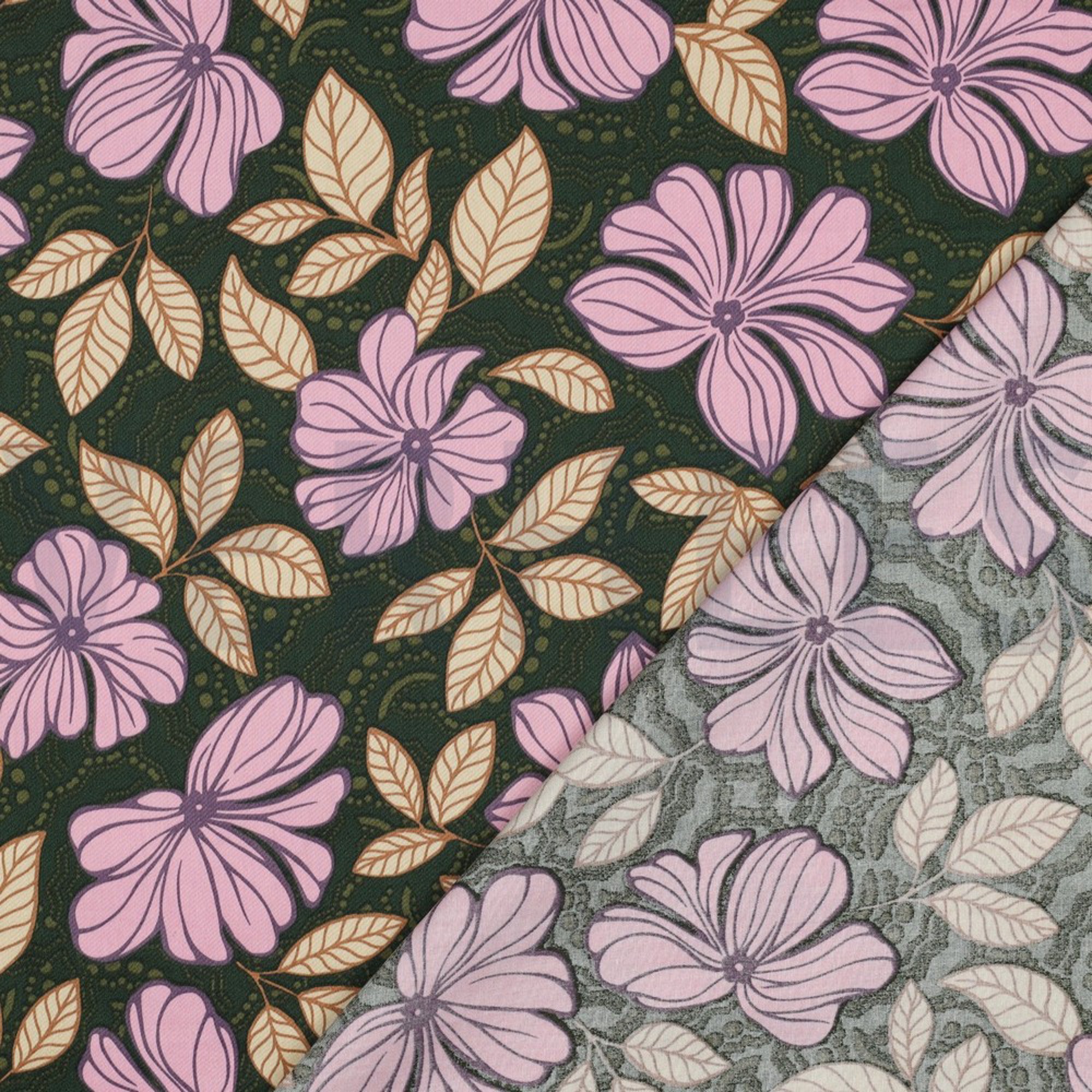 COTON SATIN FLEURS VERT FONCÉ (high resolution) #4