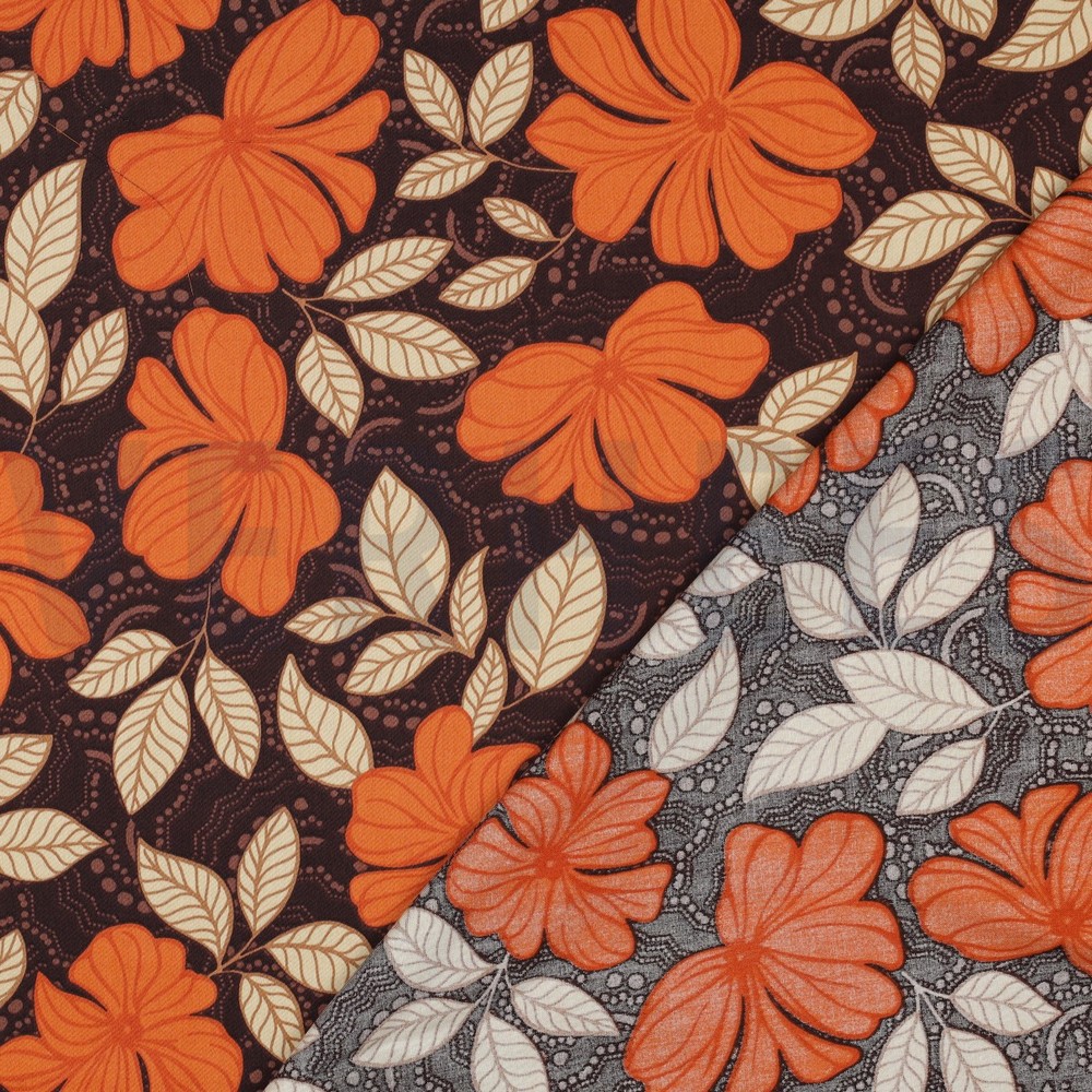 COTTON SATIN FLOWERS DARK BROWN #7