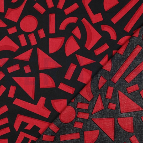 KATOEN SATIJN GEOMETRISCH DONKERROOD #7