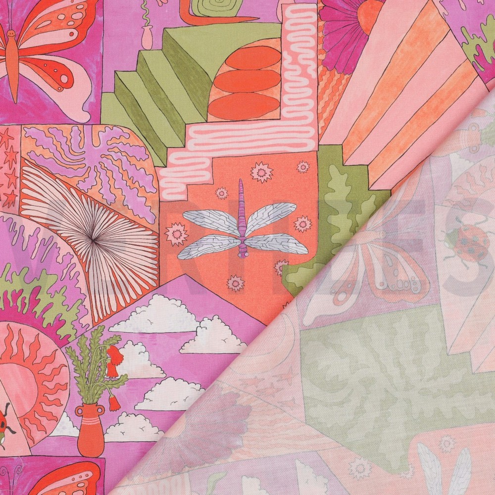 POPELINE DE COTON TISSAGE FIN DIGITAL PETITES CRÉATURES NERIDA HANSEN ROSE VIF #7