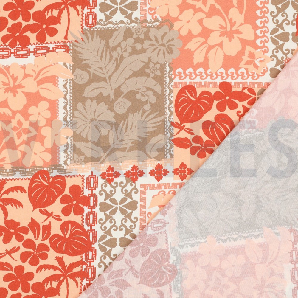 LENZING™ ECOVERO™ BLOEMEN PATCHWORK PERZIK #7
