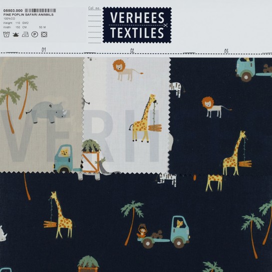 FINE POPLIN SAFARI ANIMALS NAVY #7