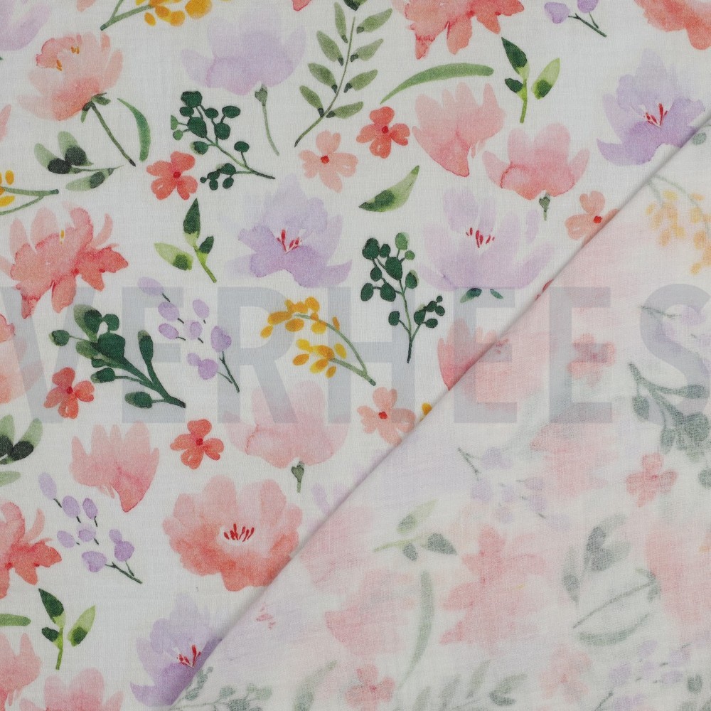 DOUBLE GAUZE DIGITAL BIG FLOWERS WHITE #7