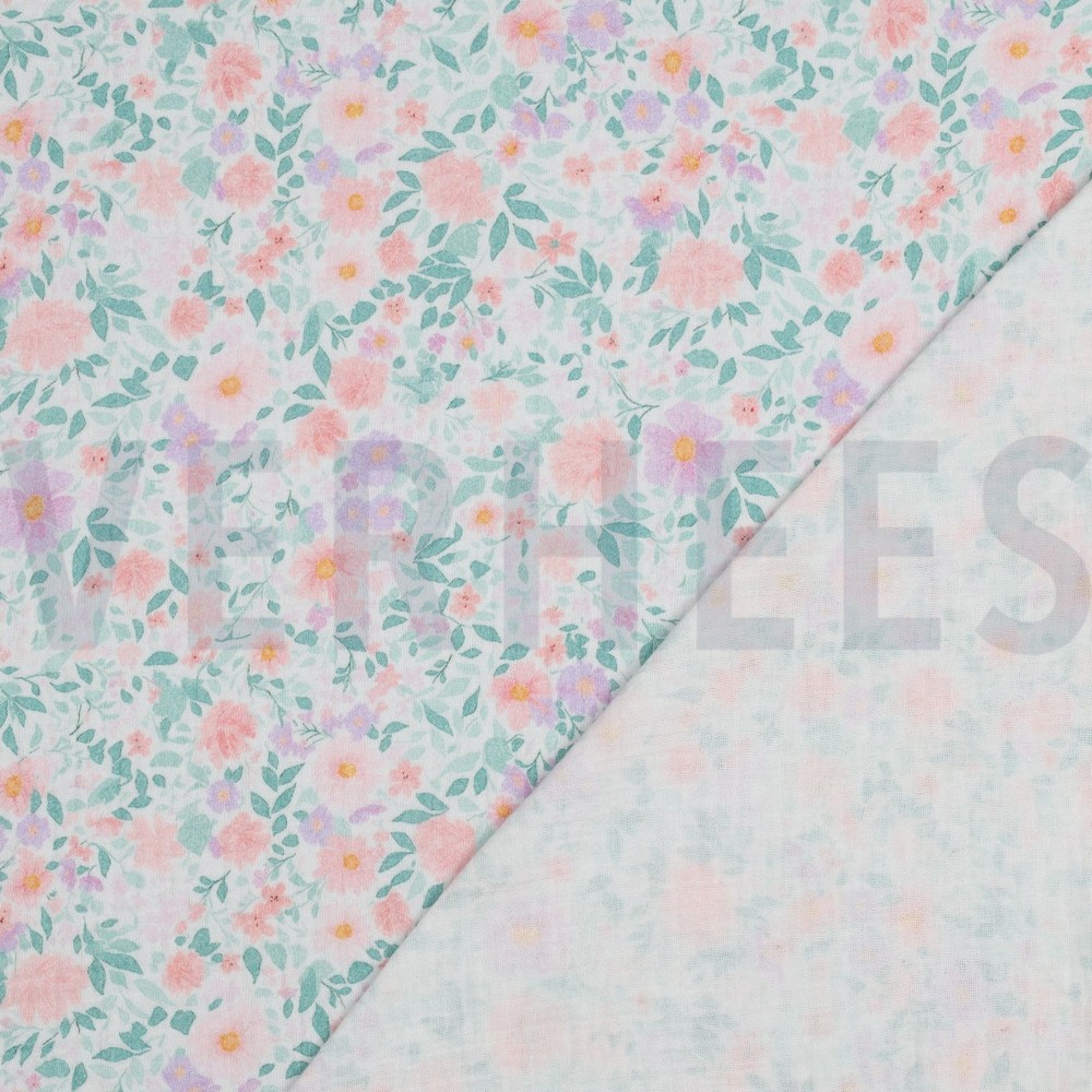 DOUBLE GAUZE DIGITAAL BLOEMEN WIT #7