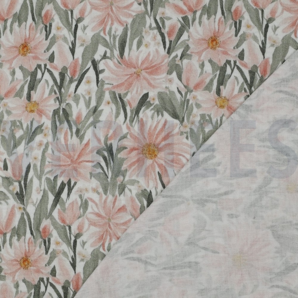 DOUBLE GAUZE DIGITAL FLOWERS WHITE #7