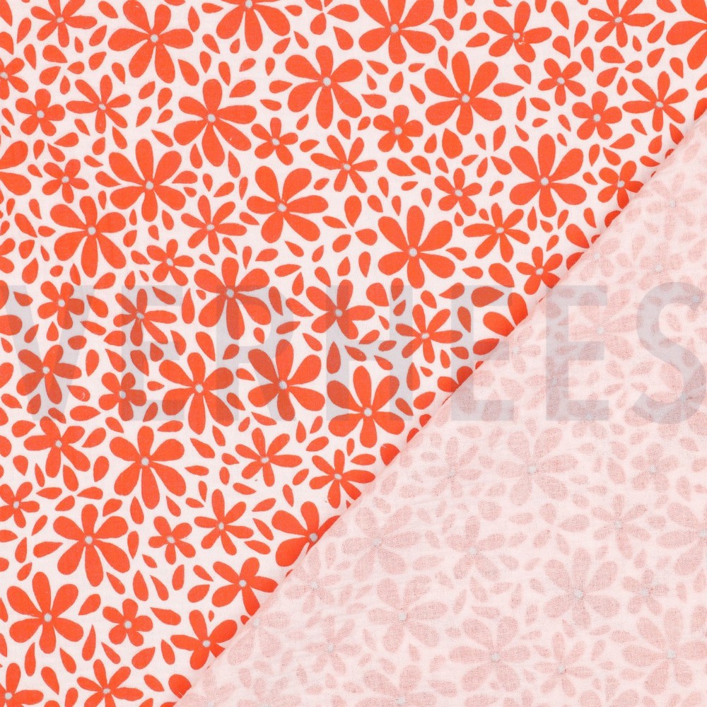 DOUBLE GAZE DE COTON FLEURS ROSE CLAIR #7