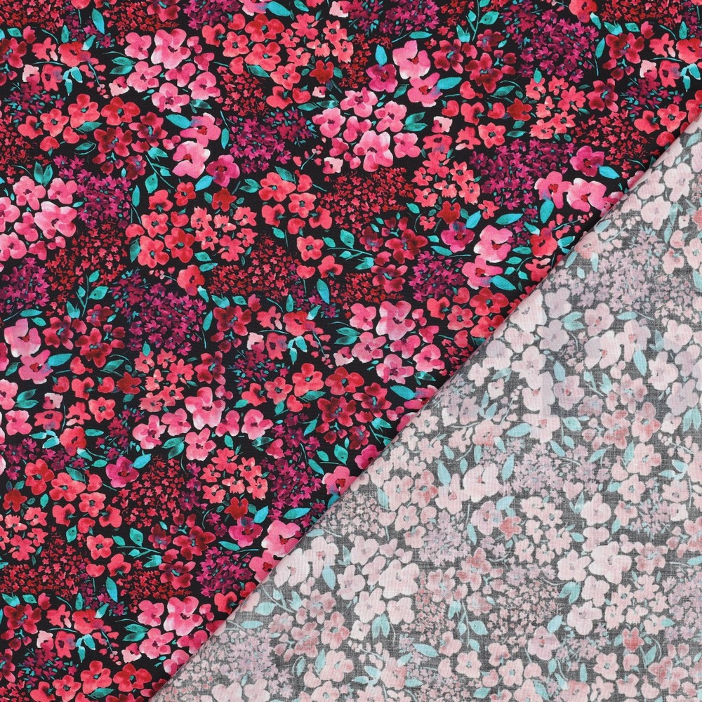 FINE POPLIN DIGITAL FLOWERS BLACK #7