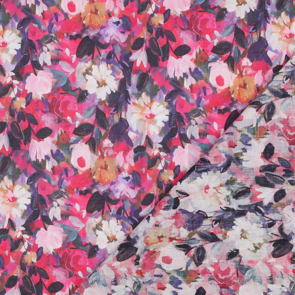 COTTON VOILE DIGITAL FLOWERS FUCHSIA #7