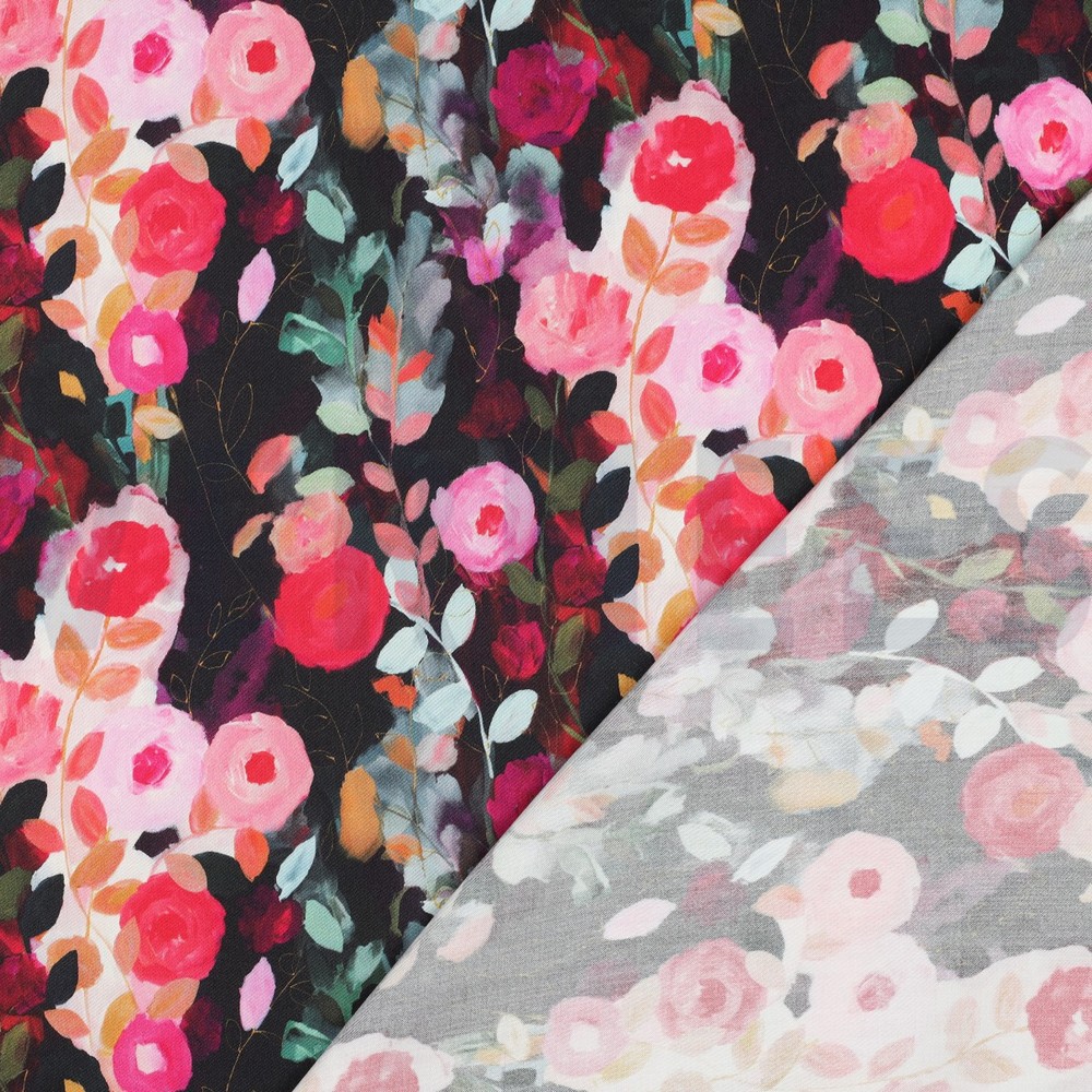 VISCOSE SATIJN DIGITAAL BLOEMEN ZWART #7