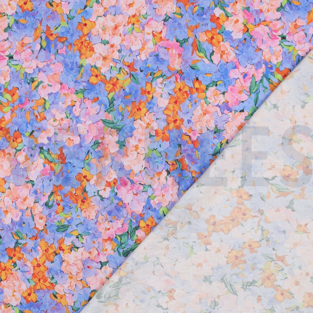 VISCOSE SATIN DIGITAL FLOWERS BLUE #7