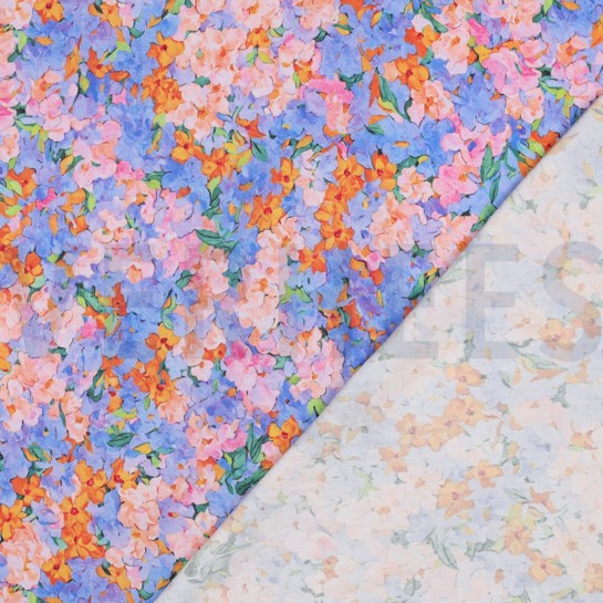 VISCOSE SATIJN DIGITAAL BLOEMEN BLAUW #7