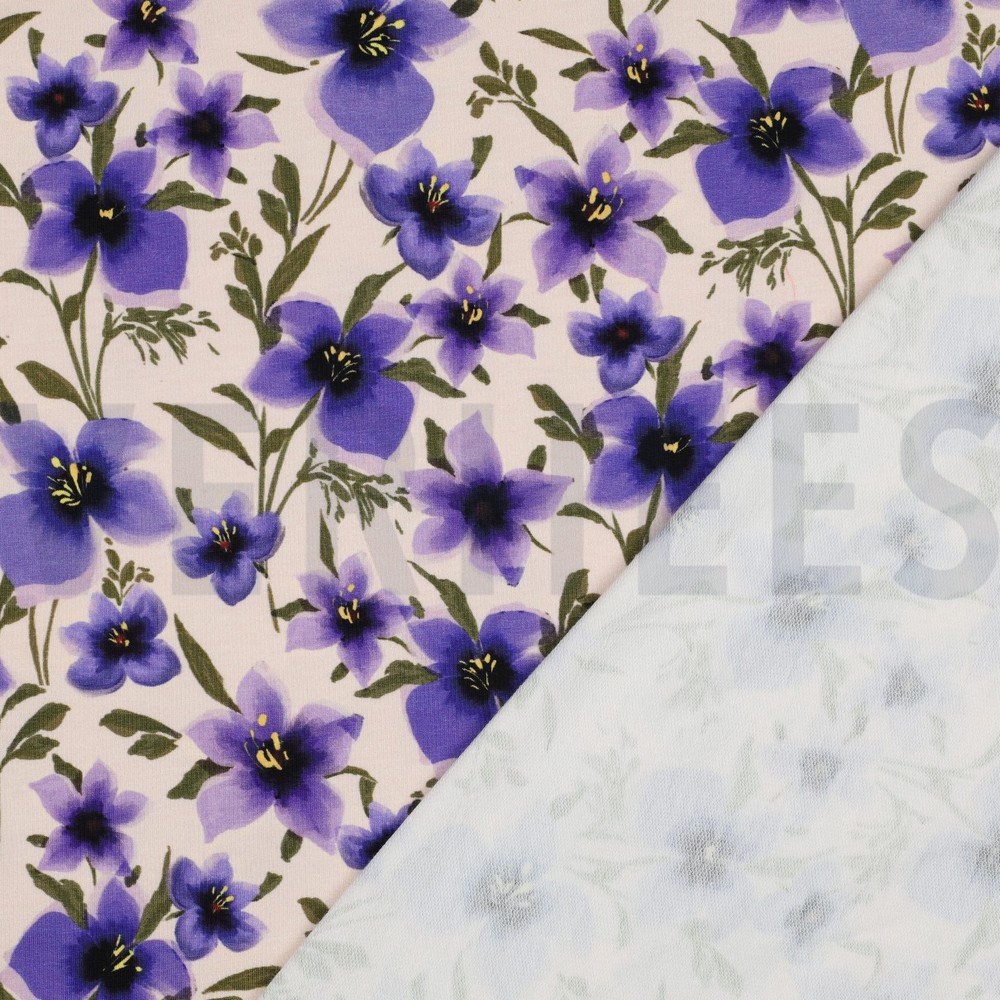 FRENCH TERRY DIGITAL BLUMEN GEBROCHEN WEISS #7