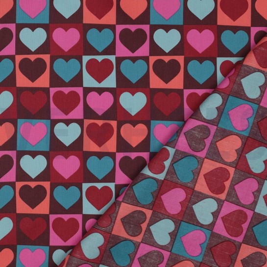 FINE POPLIN HEARTS BURGUNDY #7