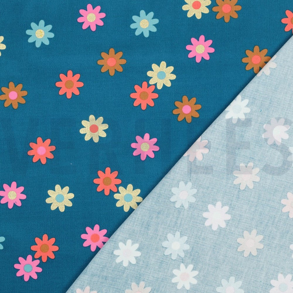 BABYCORD FOIL FLOWERS PETROL #7