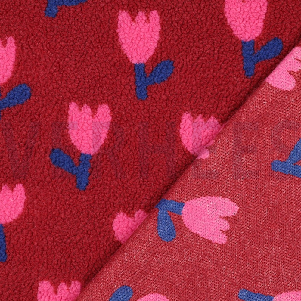 TEDDYSTOFF JACQUARD BLUMEN DUNKELROT #7