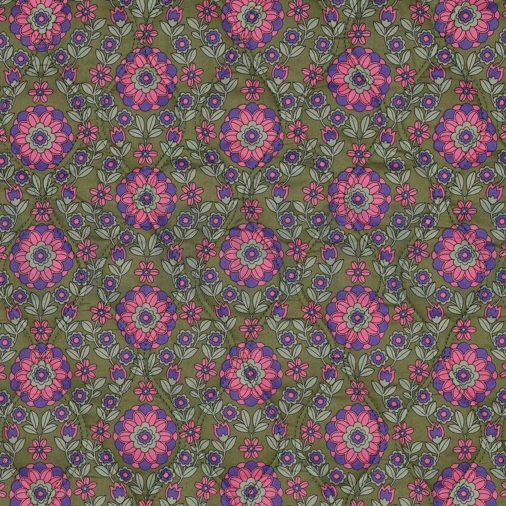 BAUMWOLLE VOILE GESTEPPT DIGITAL BLUMEN ARMEEGRÜN #7