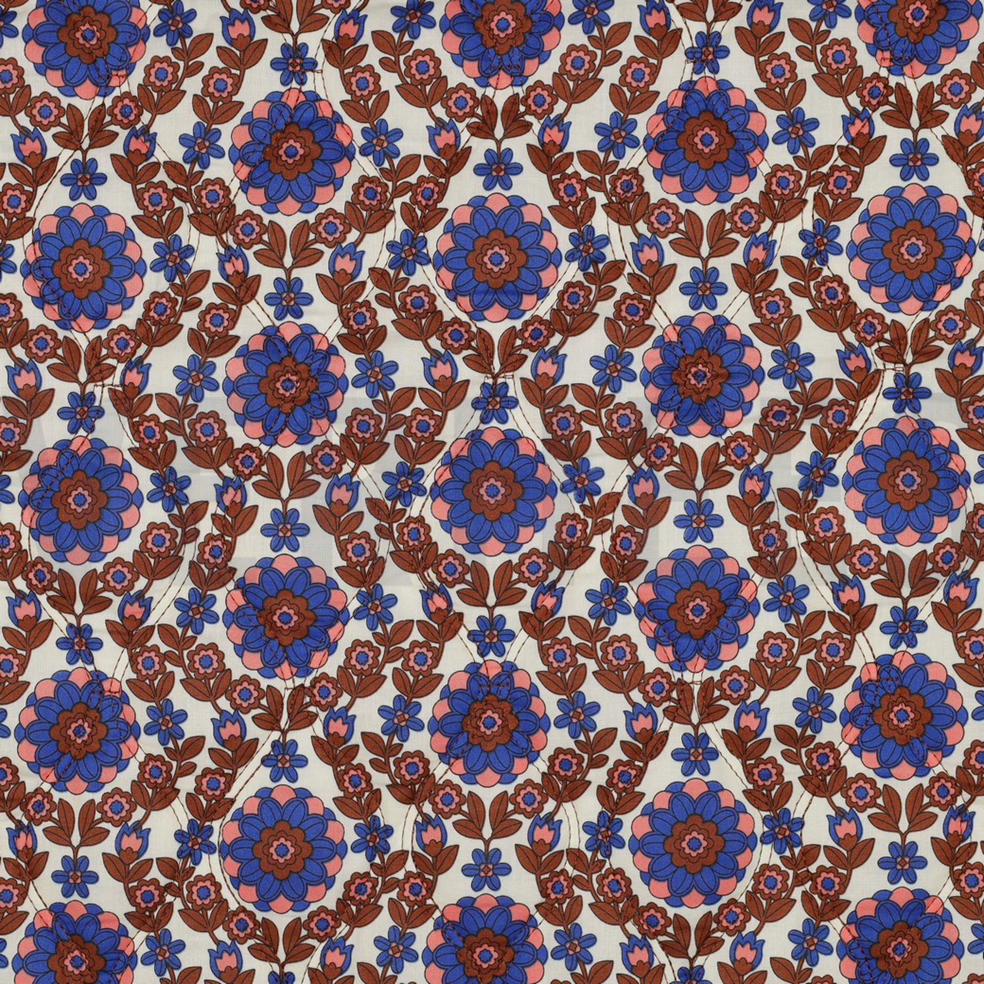 BAUMWOLLE VOILE GESTEPPT BLUMEN KARAMELL/KOBALT (high resolution) #4