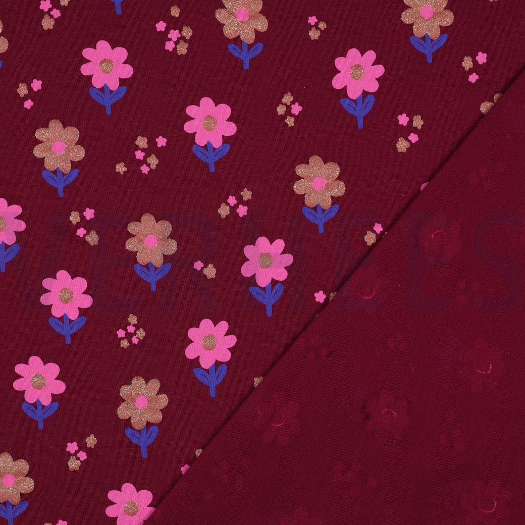 JERSEY PAILLETÉE FLEURS BORDEAUX #7