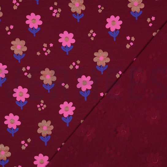 JERSEY GLITTER FLOWERS BURGUNDY #7