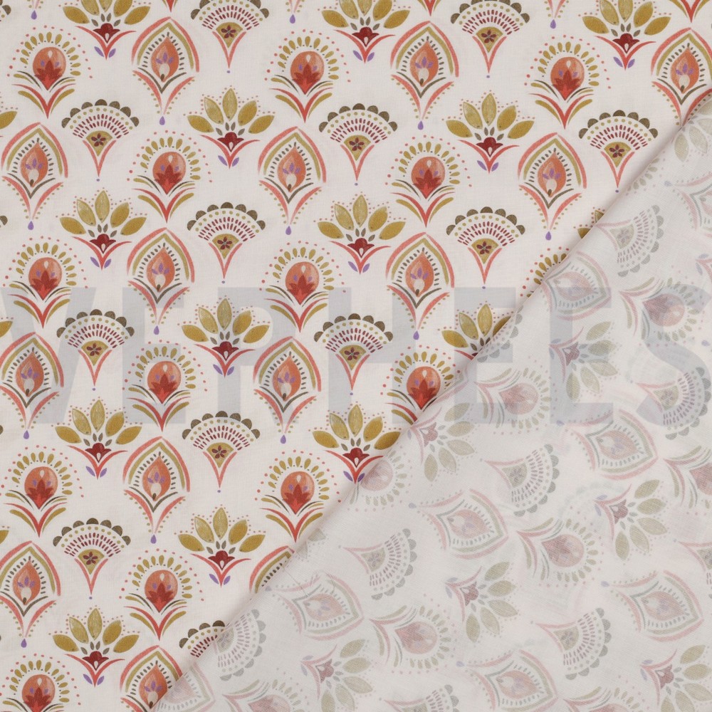 POPELINE DE COTON TISSAGE FIN DIGITAL FLEURS BLANC CASSÉ #7