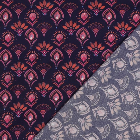 FINE POPLIN DIGITAL FLOWERS NAVY #7