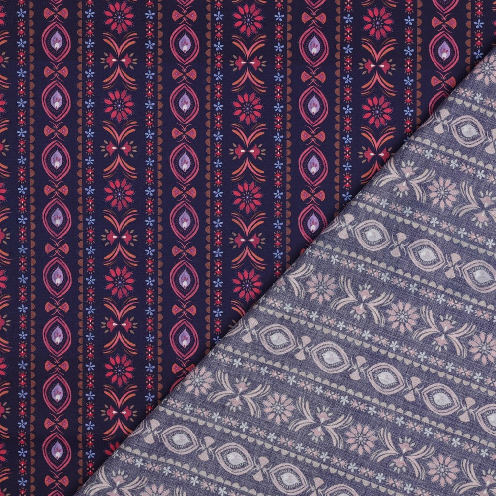 FINE POPLIN DIGITAL FLOWERS NAVY #7