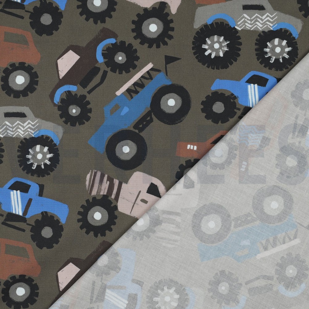 FINE POPLIN DIGITAL MONSTERTRUCKS ARMY GREEN #7