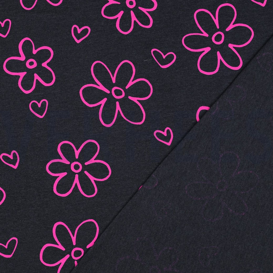 JERSEY MELANGE NEON FLOWERS NAVY #7