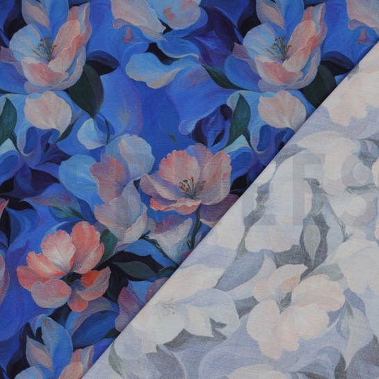 VISCOSE STRETCH DIGITAL FLOWERS BLUE #7