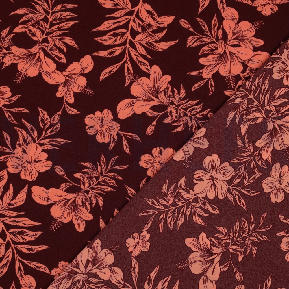 MAGNOLIA STRETCH TROPISCHE BLUMEN BORDEAUXROT #7