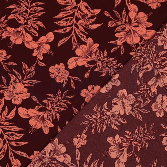 MAGNOLIA STRETCH TROPISCHE BLOEMEN BORDEAUXROOD #7