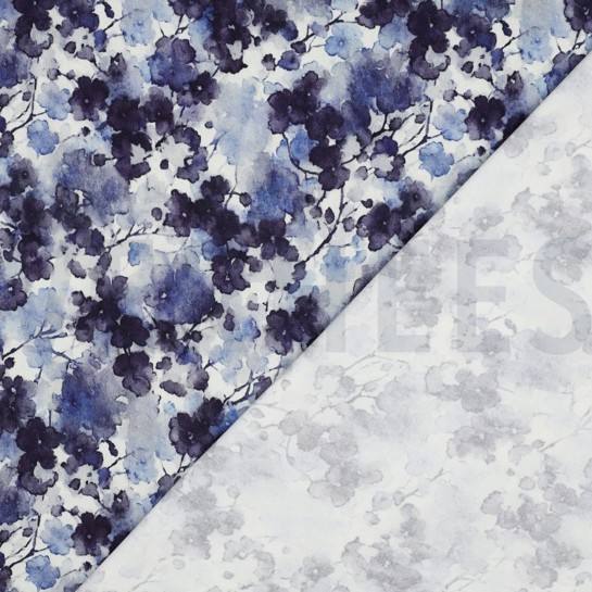 VISKOSE ROSELLA STRETCH DIGITAL BLUMEN JEANSBLAU #7