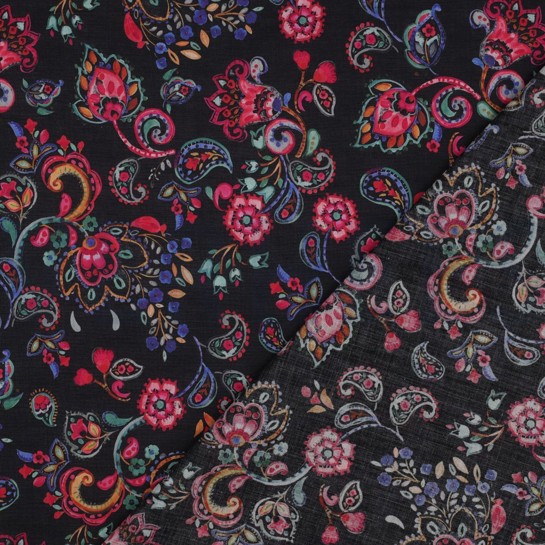 BAUMWOLLE VOILE DIGITAL BLUMEN SCHWARZ #7