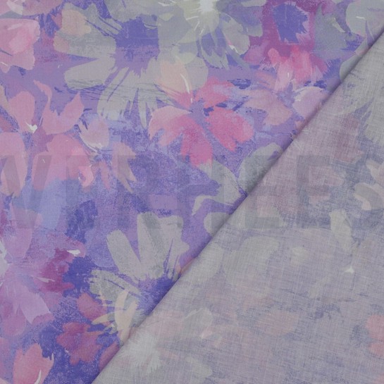 BAUMWOLLE VOILE DIGITAL BLUMEN LAVENDEL #7