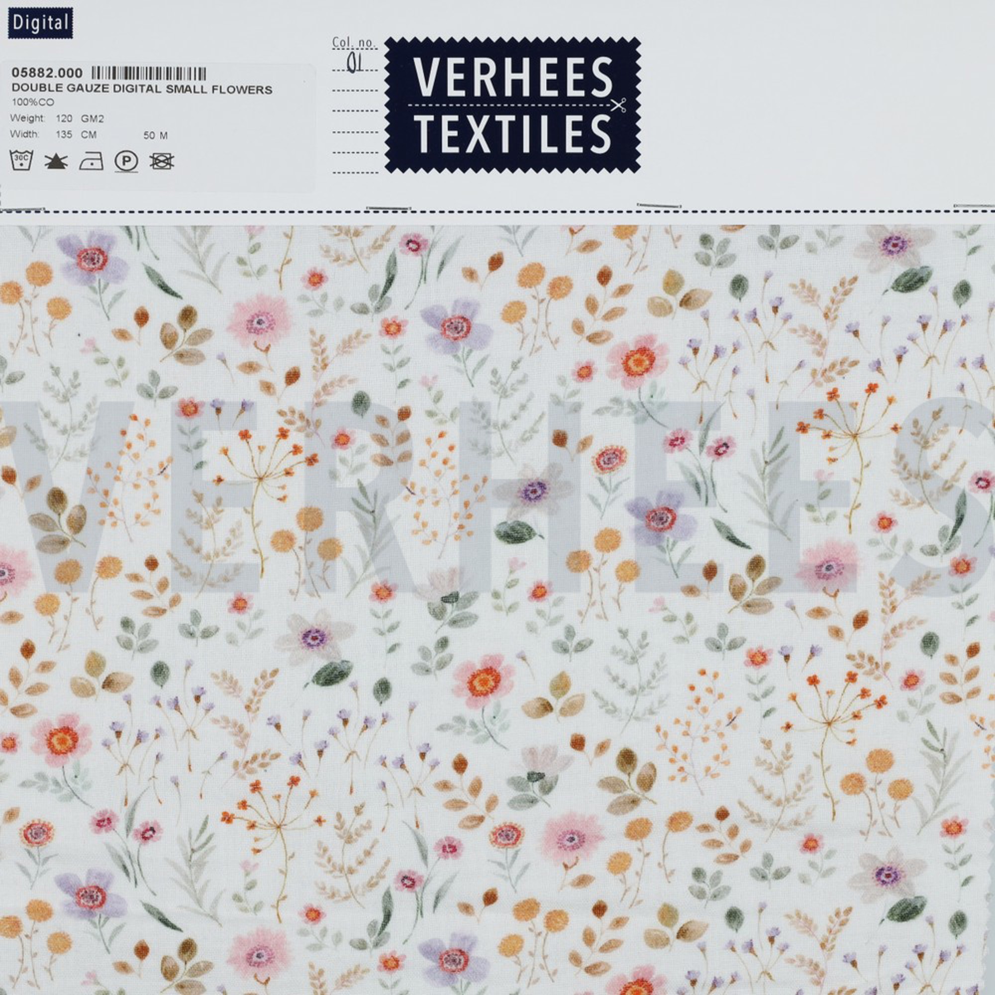 DOUBLE GAUZE DIGITAL SMALL FLOWERS WHITE (high resolution) #4