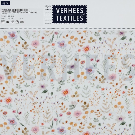 DOUBLE GAUZE DIGITAL SMALL FLOWERS WHITE #7