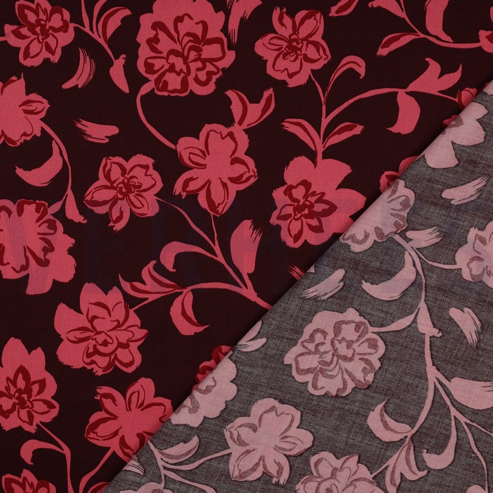 COTON SATIN FLEURS BORDEAUX #7