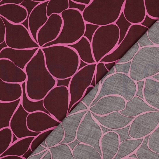 KATOEN SATIJN BLOEMEN BORDEAUXROOD #7