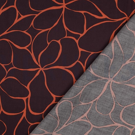 BAUMWOLLE SATIN BLUMEN DUNKELBRAUN #7