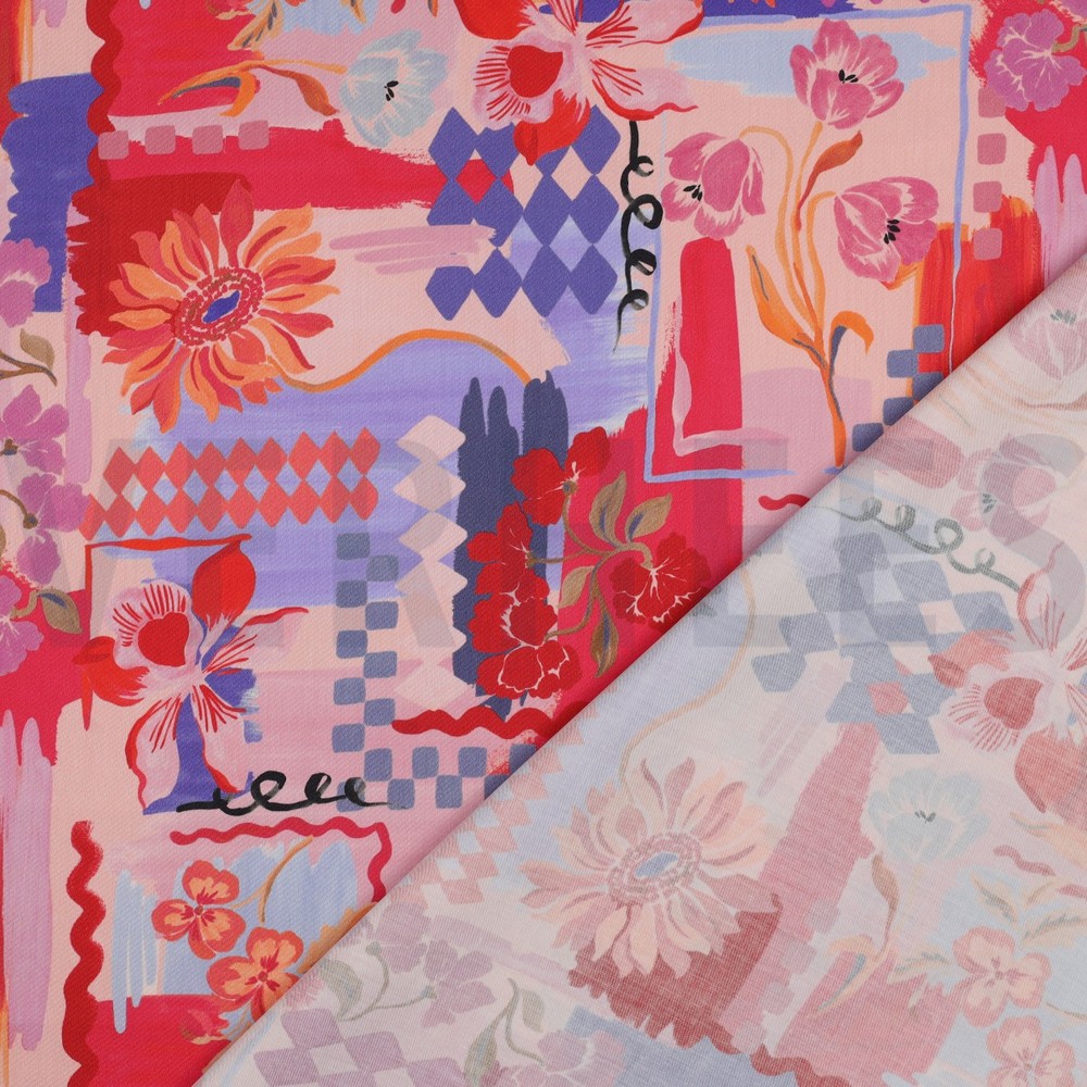 COTON SATIN DIGITAL PATCHWORK ROUGE #7