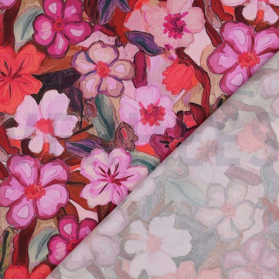 COTON SATIN DIGITAL FLEURS FUCHSIA #7