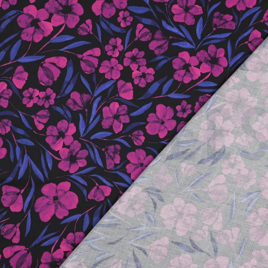 COTON SATIN DIGITAL FLEURS FUCHSIA #7