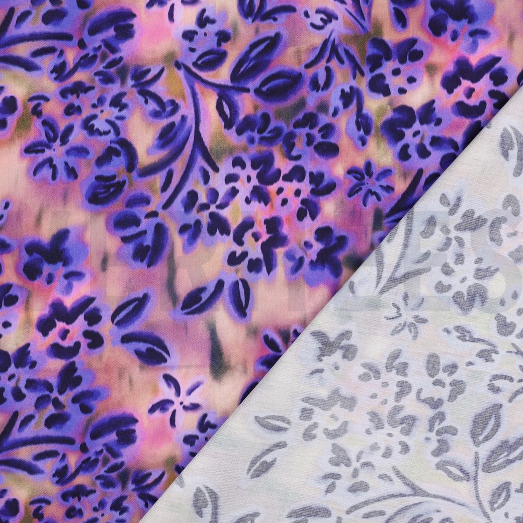 BAUMWOLLE SATIN DIGITAL BLUMEN LILA/VIOLETT #7
