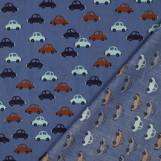 BAUMWOLLE POPELINE AUTOS JEANSBLAU #7