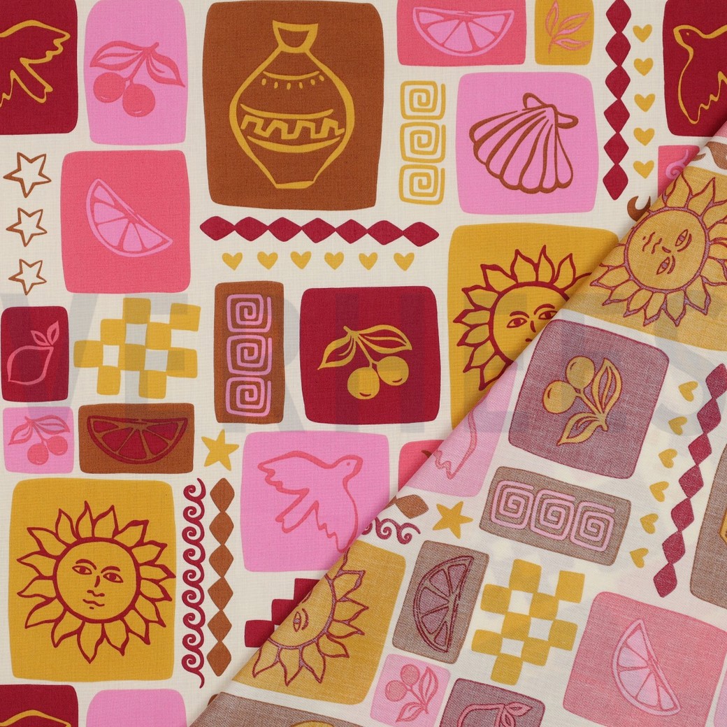 FIJNGEWEVEN KATOENEN POPLIN ZOMER PATCHWORK GEBROKEN WIT #7