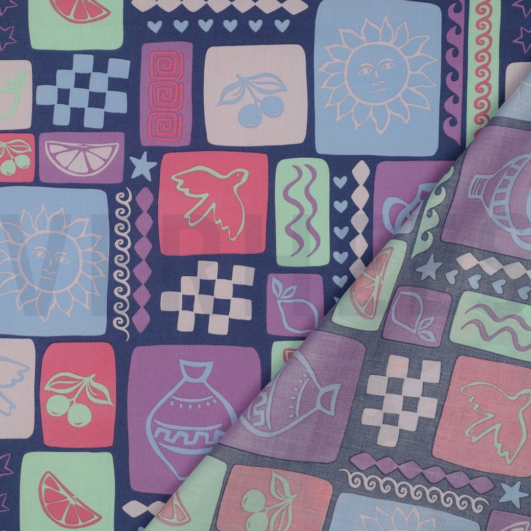 POPELINE DE COTON TISSAGE FIN PATCHWORK D’ÉTÉ JEAN BLEU #7