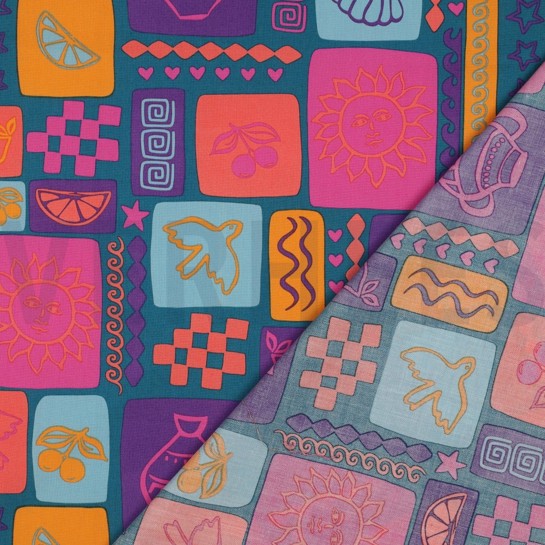 KATOENEN POPLIN ZOMER PATCHWORK PETROL #7